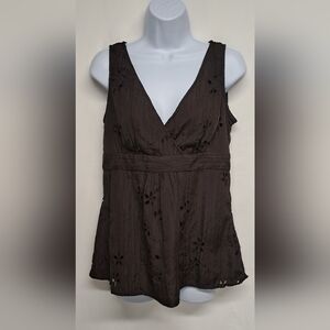 Nine & Co. Nine West 4 Brown Sleeveless Top Cut Out Criss Cross V Neck